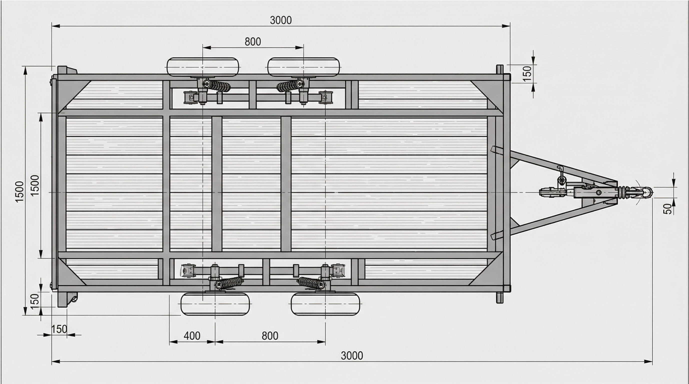 Vista superior da carretinha plataforma